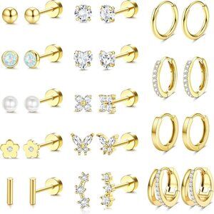 Hypoallergenic Flat Back Earrings 14K Gold Plated Stainless Steel for Women